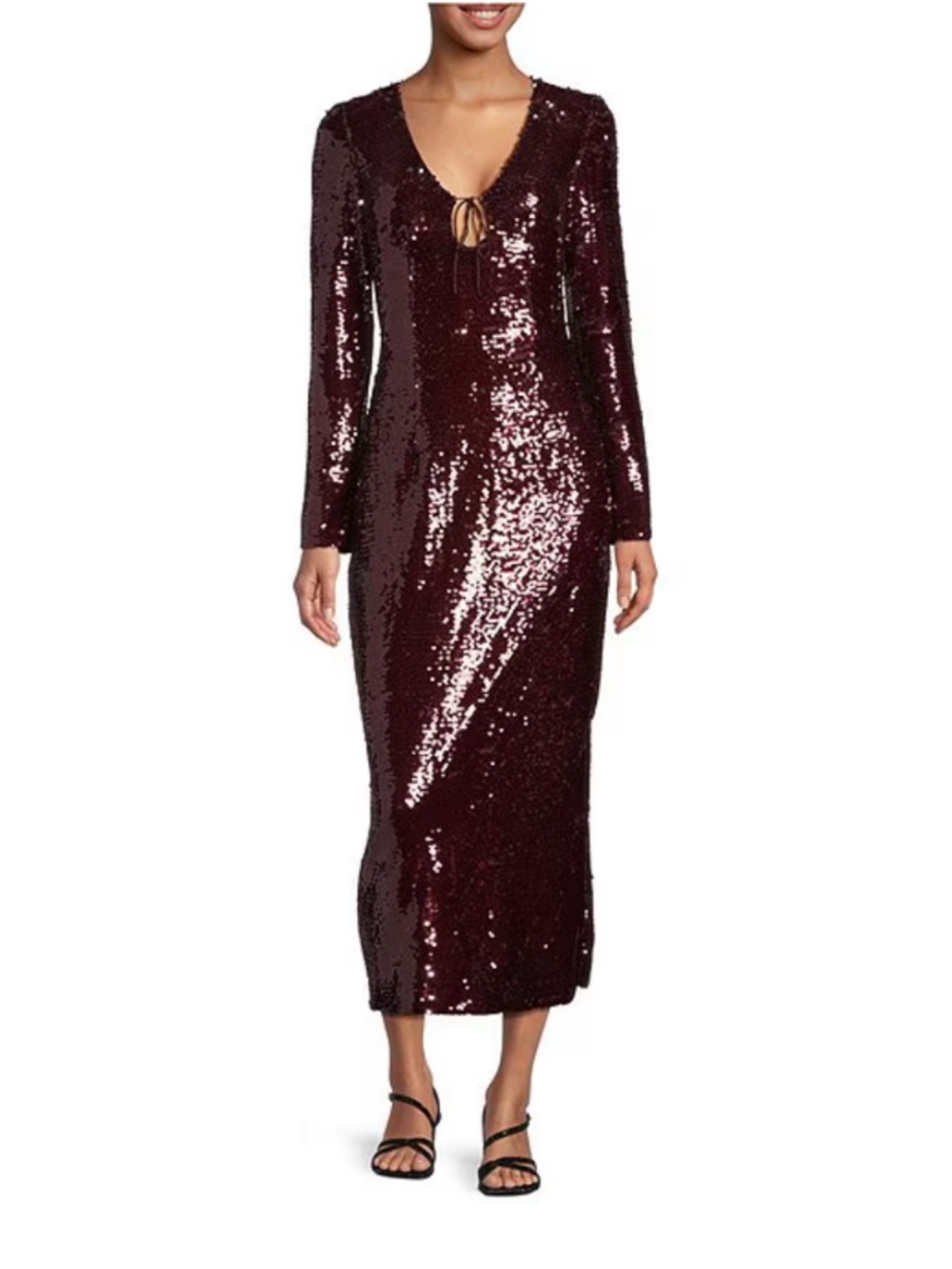 NEW Gianni Bini Ella Midi Dress Sequin Long Sleeve Party Dress Size 4 Maroon Red - Picture 2 of 6
